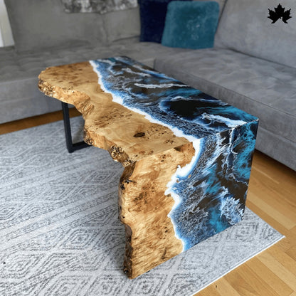 Azure Wave Luxe – Designer Ocean Center Table with Resin Art | Fankaarlok