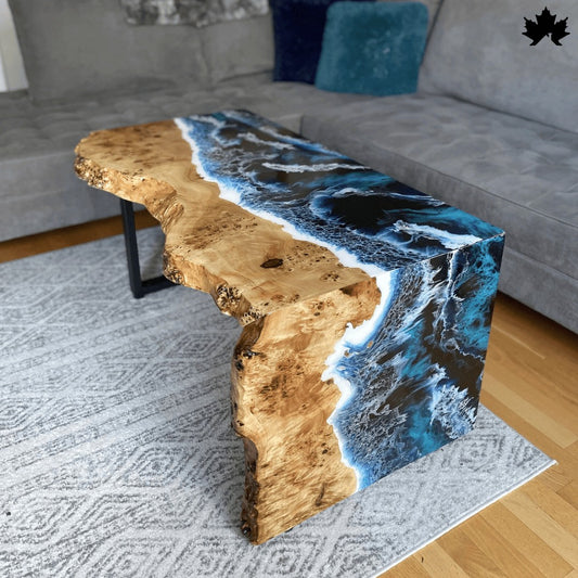 Azure Wave Luxe – Designer Ocean Center Table with Resin Art | Fankaarlok