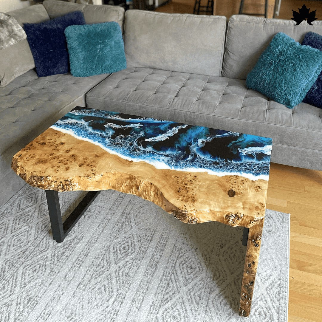 Azure Wave Luxe – Designer Ocean Center Table with Resin Art | Fankaarlok