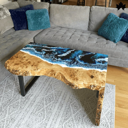 Azure Wave Luxe – Designer Ocean Center Table with Resin Art | Fankaarlok