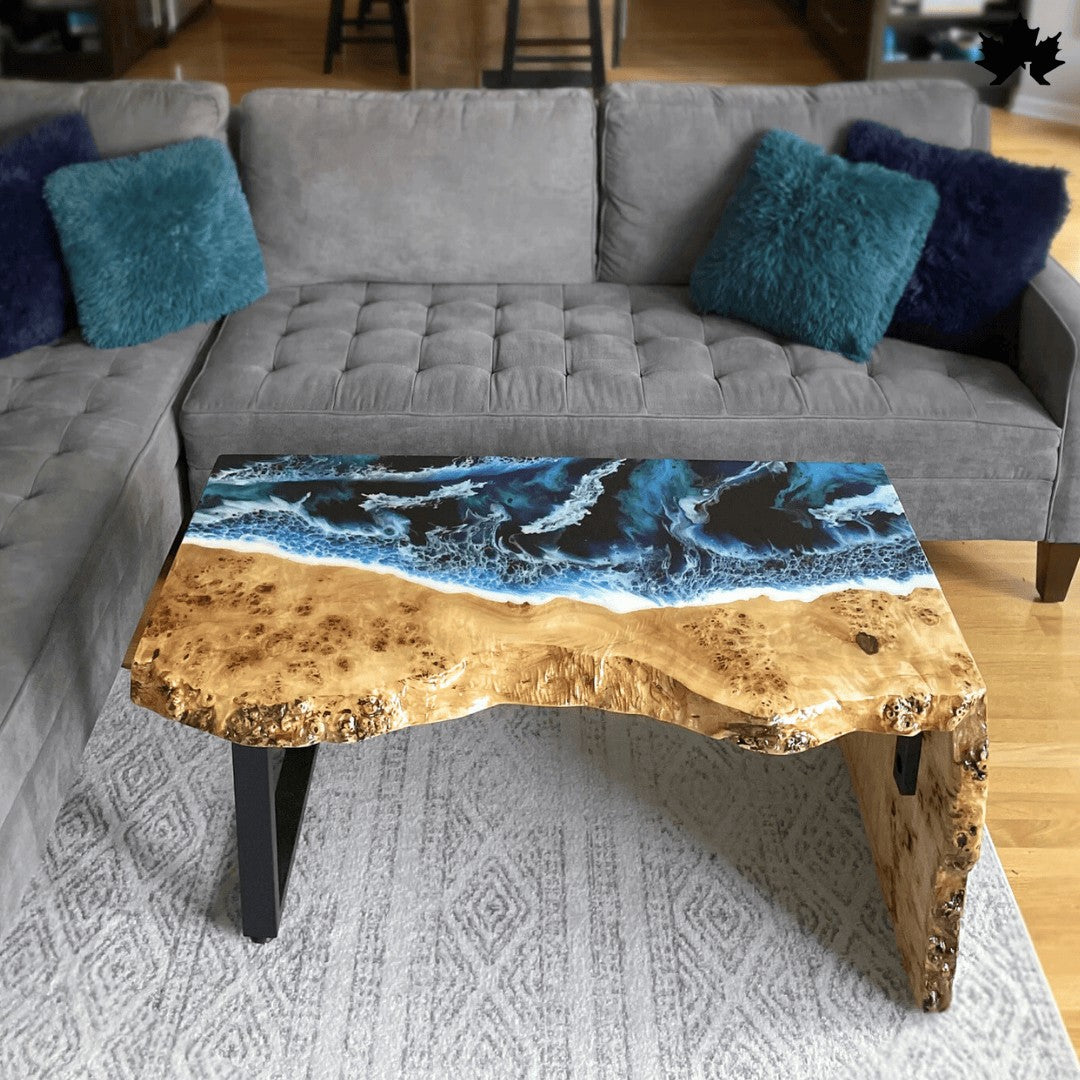 Azure Wave Luxe – Designer Ocean Center Table with Resin Art | Fankaarlok