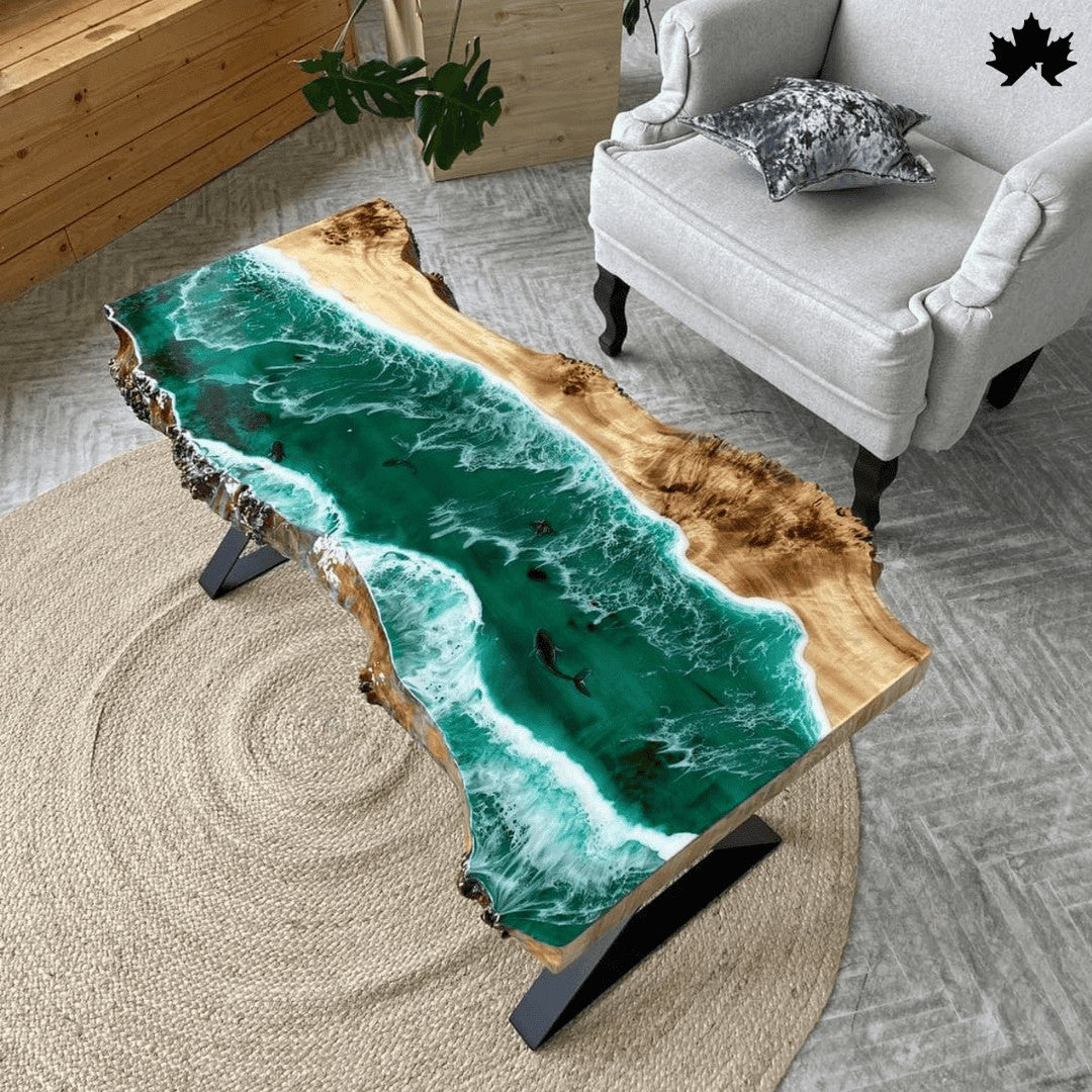 Emerald Tide – Premium Ocean Table with Resin Art | Fankaarlok