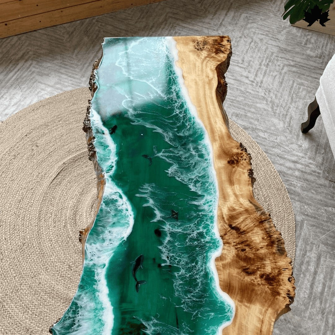 Emerald Tide – Premium Ocean Table with Resin Art | Fankaarlok