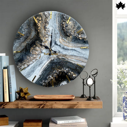 Black & Gold Resin Art Clock – Modern Designer Wall Clock by Fankaarlok