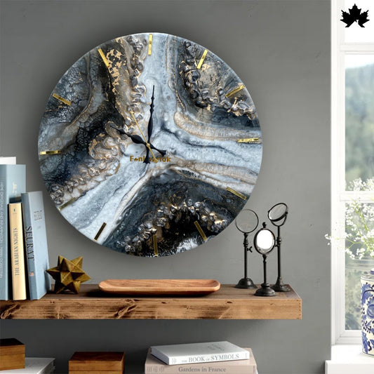 Black & Gold Resin Art Clock – Modern Designer Wall Clock by Fankaarlok
