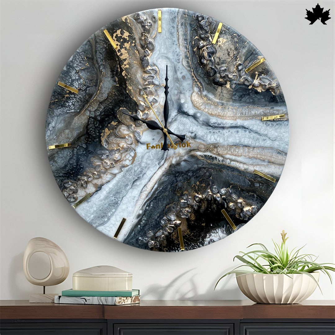 Black & Gold Resin Art Clock – Modern Designer Wall Clock by Fankaarlok