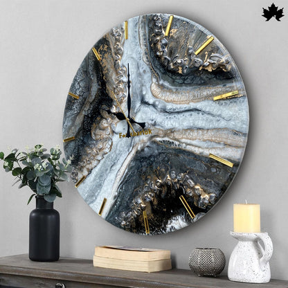 Black & Gold Resin Art Clock – Modern Designer Wall Clock by Fankaarlok
