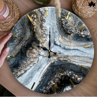 Black & Gold Resin Art Clock – Modern Designer Wall Clock by Fankaarlok