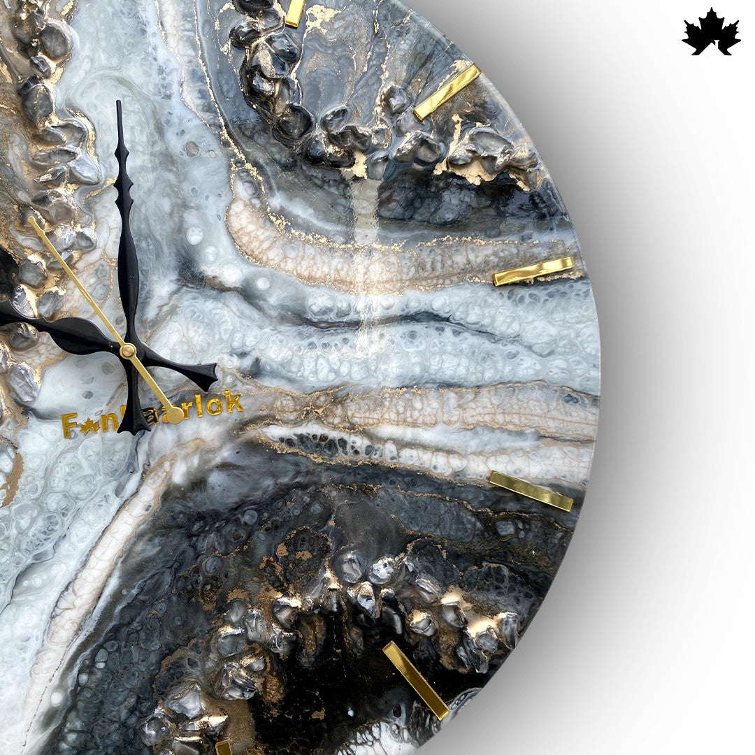 Black & Gold Resin Art Clock – Modern Designer Wall Clock by Fankaarlok