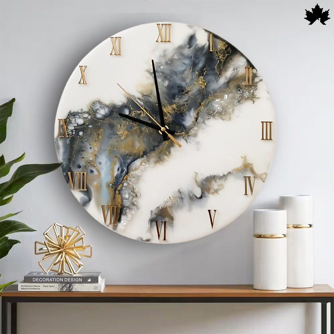 Marble Swirl Resin Clock – Stylish Wall Clock for Bedroom by Fankaarlok