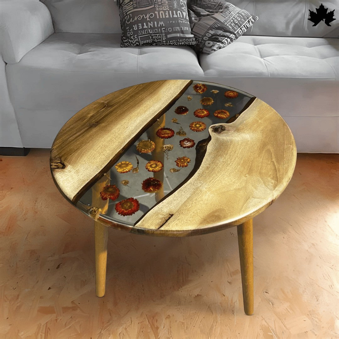 FloraWave Epoxy Wood Table – Floral Round Coffee Table | Fankaarlok