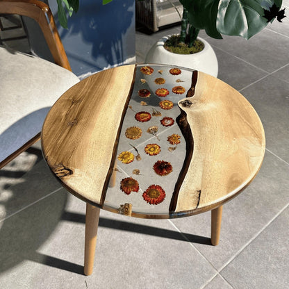 FloraWave Epoxy Wood Table – Floral Round Coffee Table | Fankaarlok