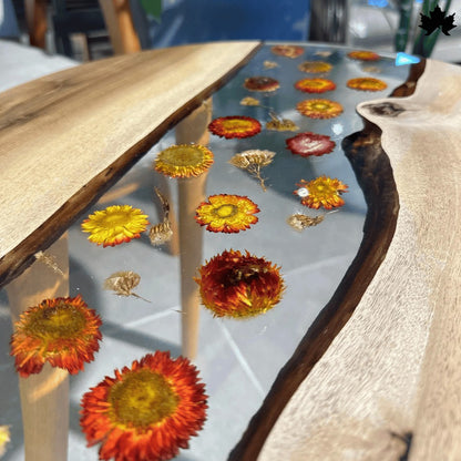 FloraWave Epoxy Wood Table – Floral Round Coffee Table | Fankaarlok