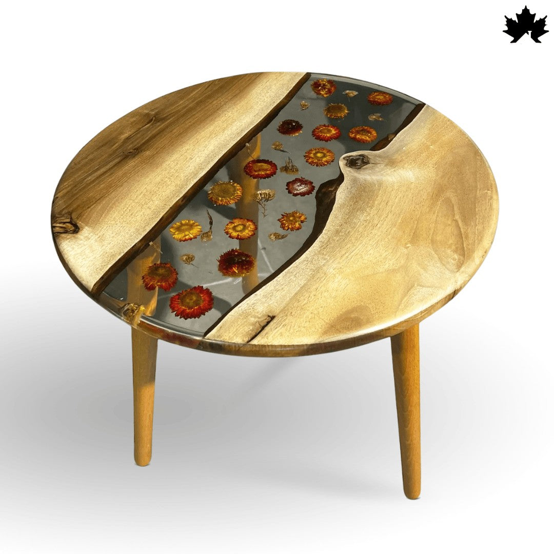 FloraWave Epoxy Wood Table – Floral Round Coffee Table | Fankaarlok