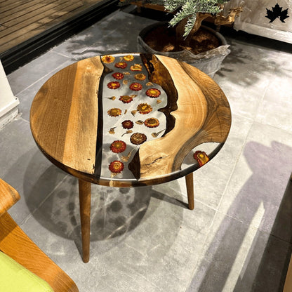 FloraWave Epoxy Wood Table – Floral Round Coffee Table | Fankaarlok