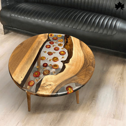FloraWave Epoxy Wood Table – Floral Round Coffee Table | Fankaarlok