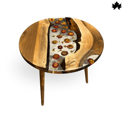 FloraWave Epoxy Wood Table – Floral Round Coffee Table | Fankaarlok