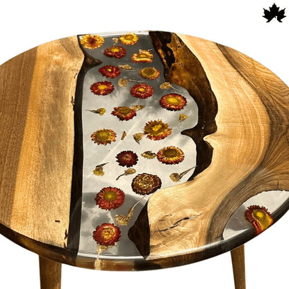 FloraWave Epoxy Wood Table – Floral Round Coffee Table | Fankaarlok
