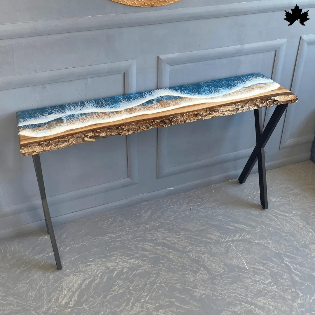 Ocean Hallway Table – Live Edge Wood & Resin Wave Console | Fankaarlok