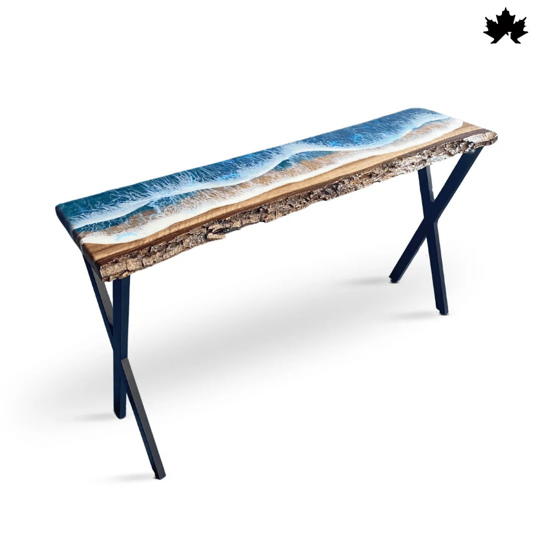 Ocean Hallway Table – Live Edge Wood & Resin Wave Console | Fankaarlok