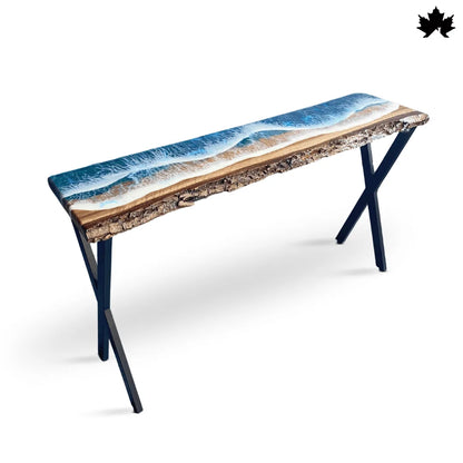 Ocean Hallway Table – Live Edge Wood & Resin Wave Console | Fankaarlok