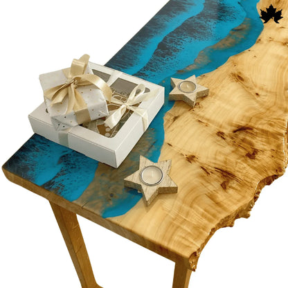 Unique Hallway Entry Console – Live Edge Wood & Blue Resin Table | Fankaarlok