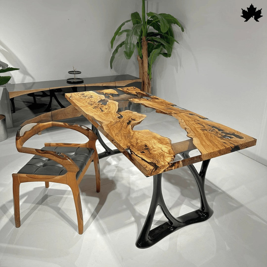Luxury Dining Table in Zirakpur – Olive Wood Epoxy River Table | Fankaarlok