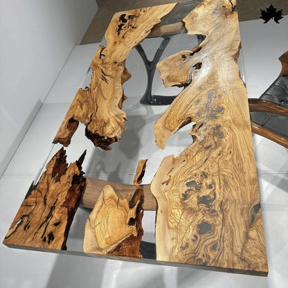 Luxury Dining Table in Zirakpur – Olive Wood Epoxy River Table | Fankaarlok