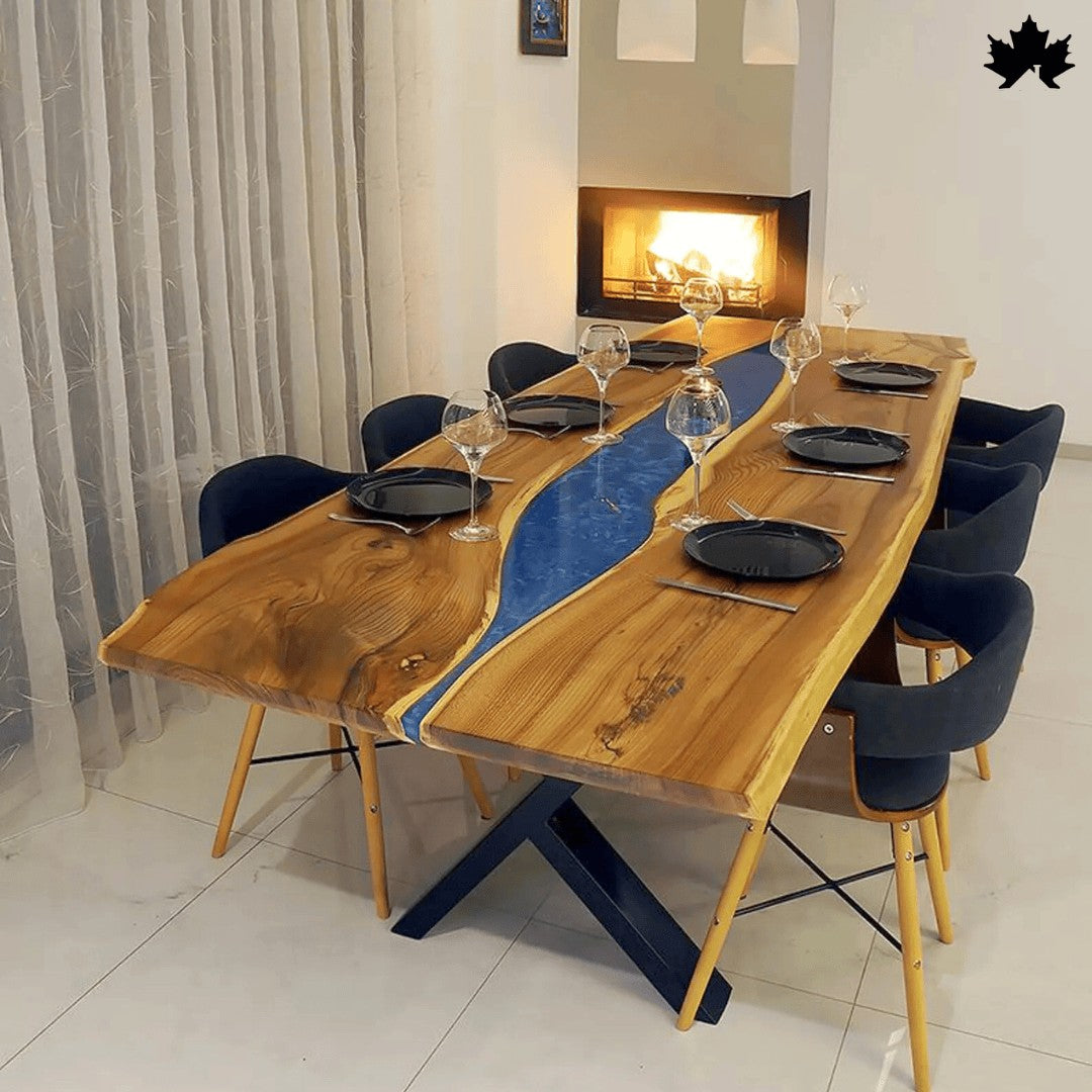 Luxury Dining Table India – Blue Solid Wood Designer Table | Fankaarlok