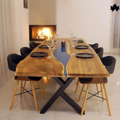 Luxury Dining Table India – Blue Solid Wood Designer Table | Fankaarlok