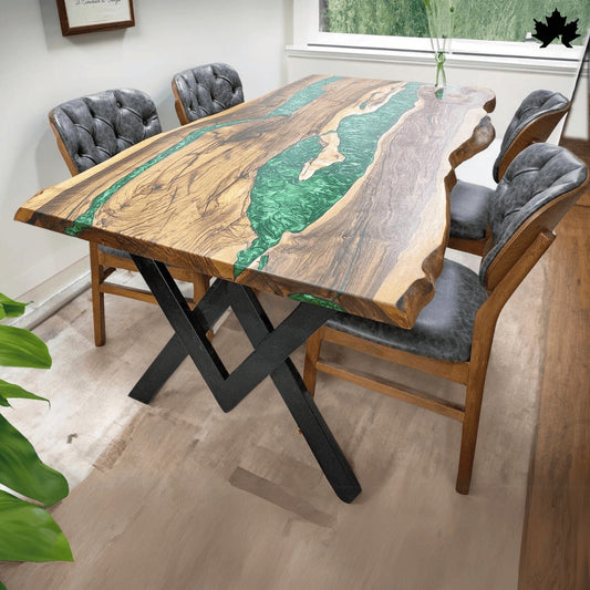Teak Wood Dining Table – Handcrafted Epoxy Teak Dining Table | Fankaarlok