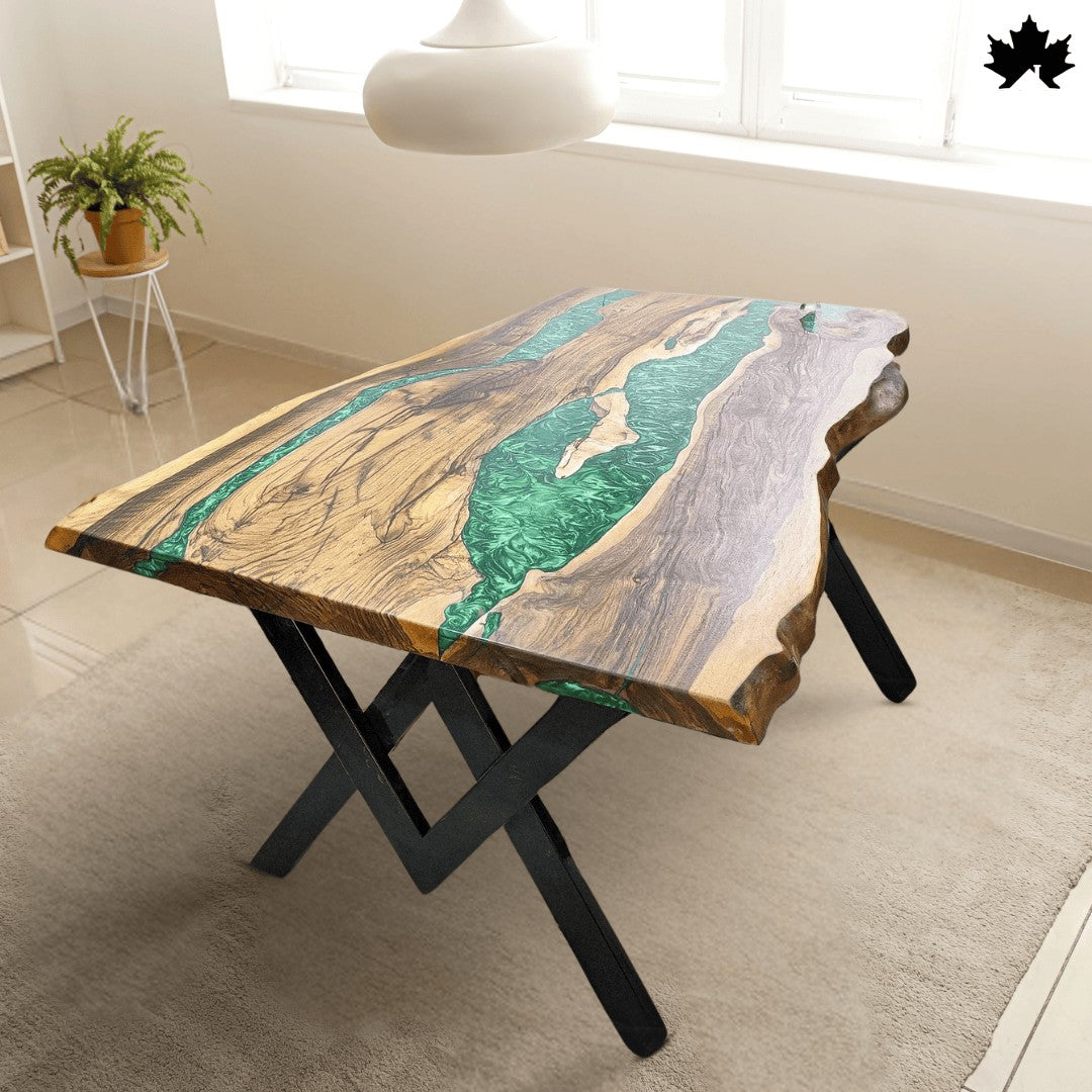 Teak Wood Dining Table – Handcrafted Epoxy Teak Dining Table | Fankaarlok