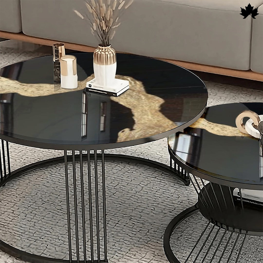 Round Nesting Table Set – Modern Black & Gold Epoxy Tables | Fankaarlok