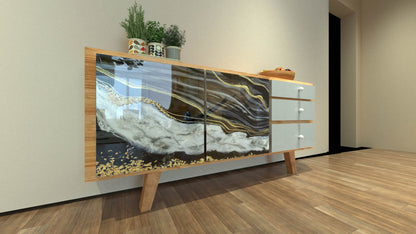 Living Room Console Table – Modern Wood & Resin Storage Cabinet | Fankaarlok