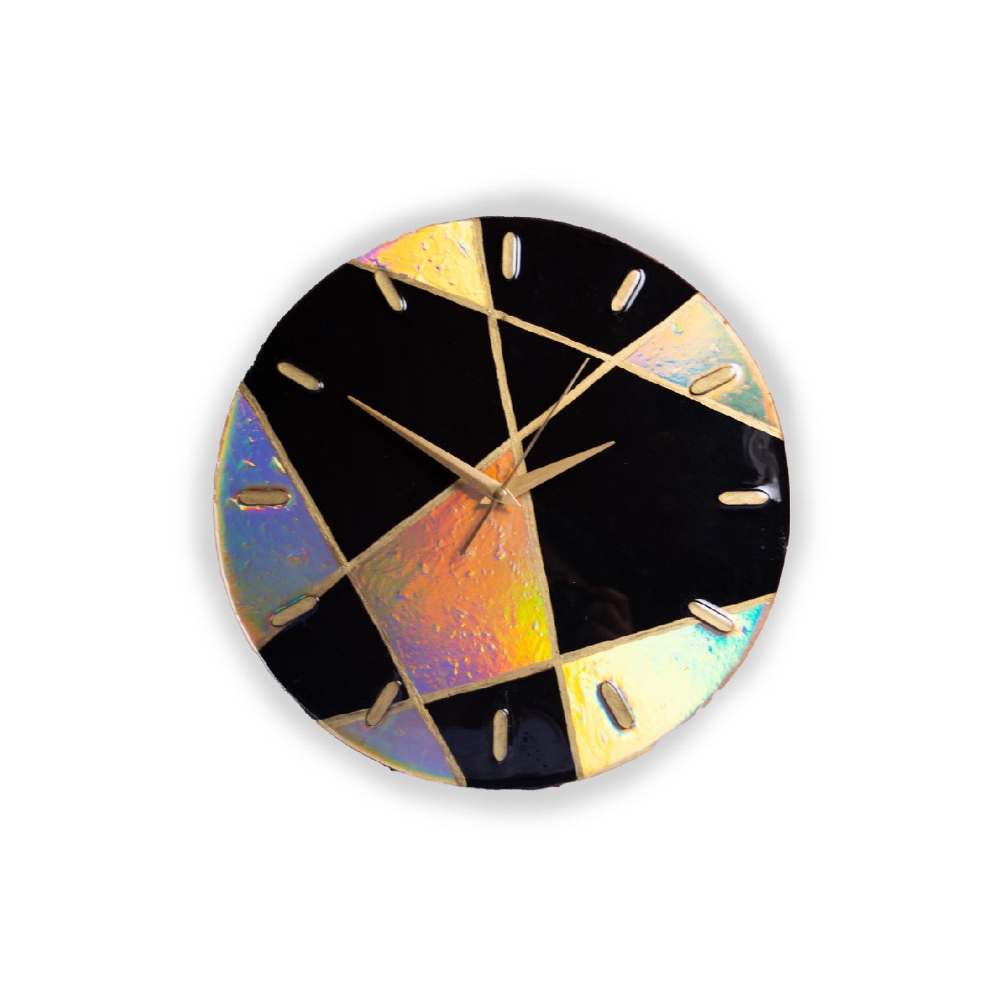 Resin Art Wall Clock – Black & Holographic Geometry | Stylish Wall Clock for Bedroom by Fankaarlok
