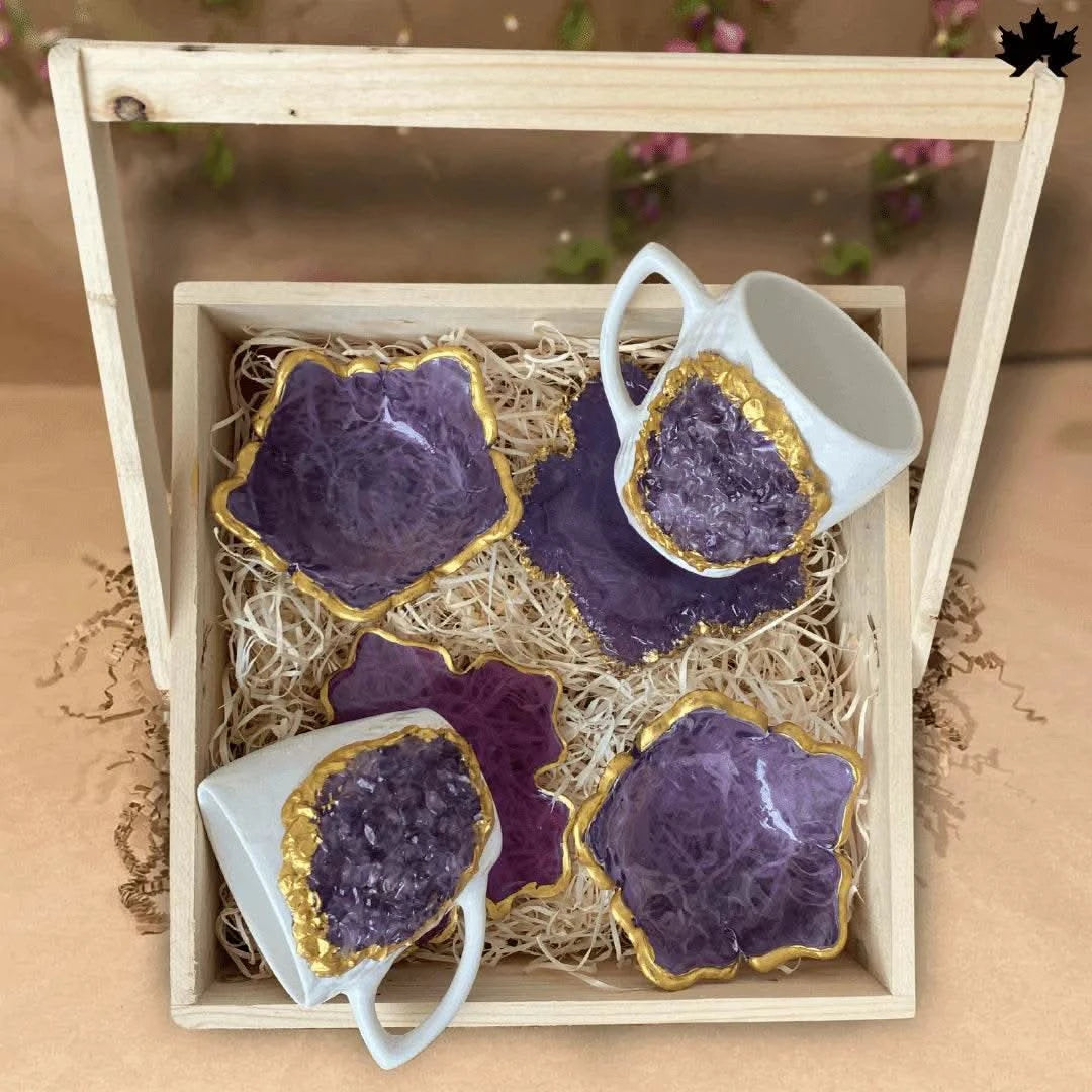 Royal Amethyst Coffee Set – Custom Handmade Cups, Coasters, and Bowls - Fankaarlok