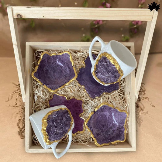 Royal Amethyst Coffee Set – Custom Handmade Cups, Coasters, and Bowls - Fankaarlok
