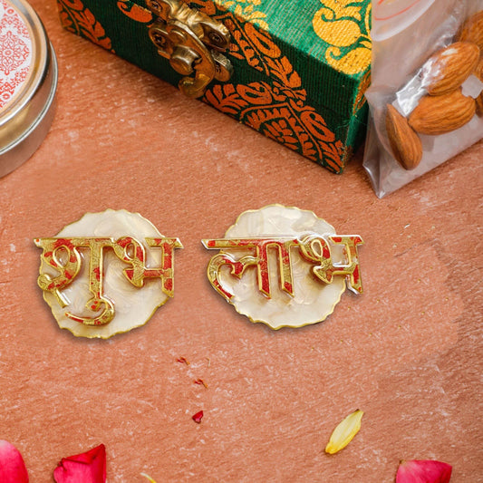 Shubh Labh Door Decoration in White & Gold Floral Design | Fankaarlok - Fankaarlok