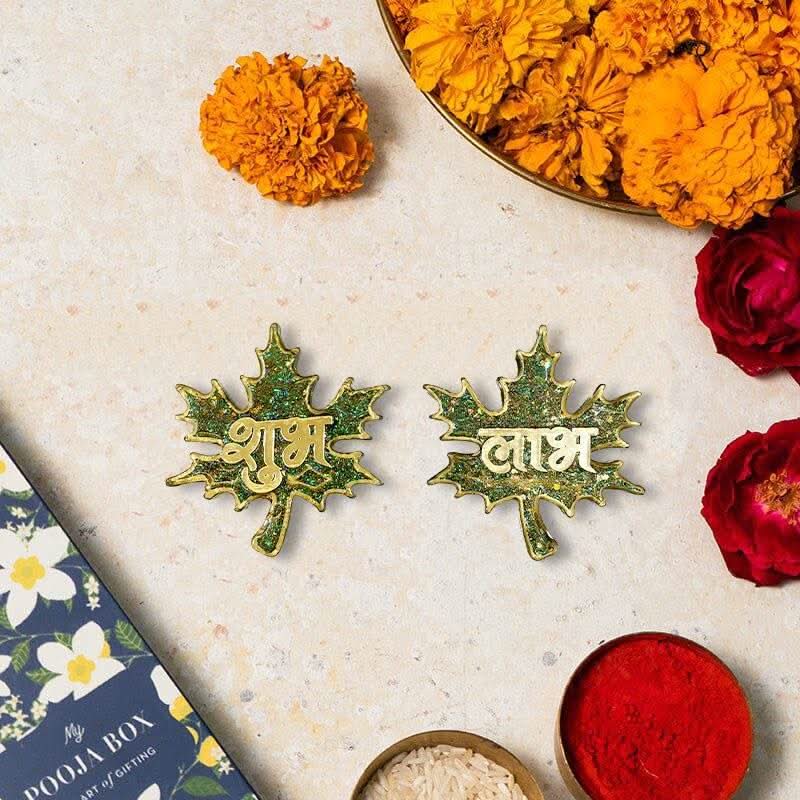 Glittering Green Shubh Laabh Pair - Autumn Leaf Collection - Fankaarlok