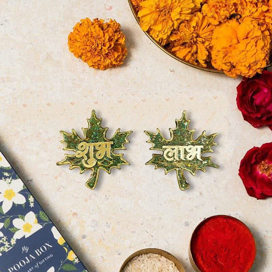 Glittering Green Shubh Laabh Pair - Autumn Leaf Collection - Fankaarlok