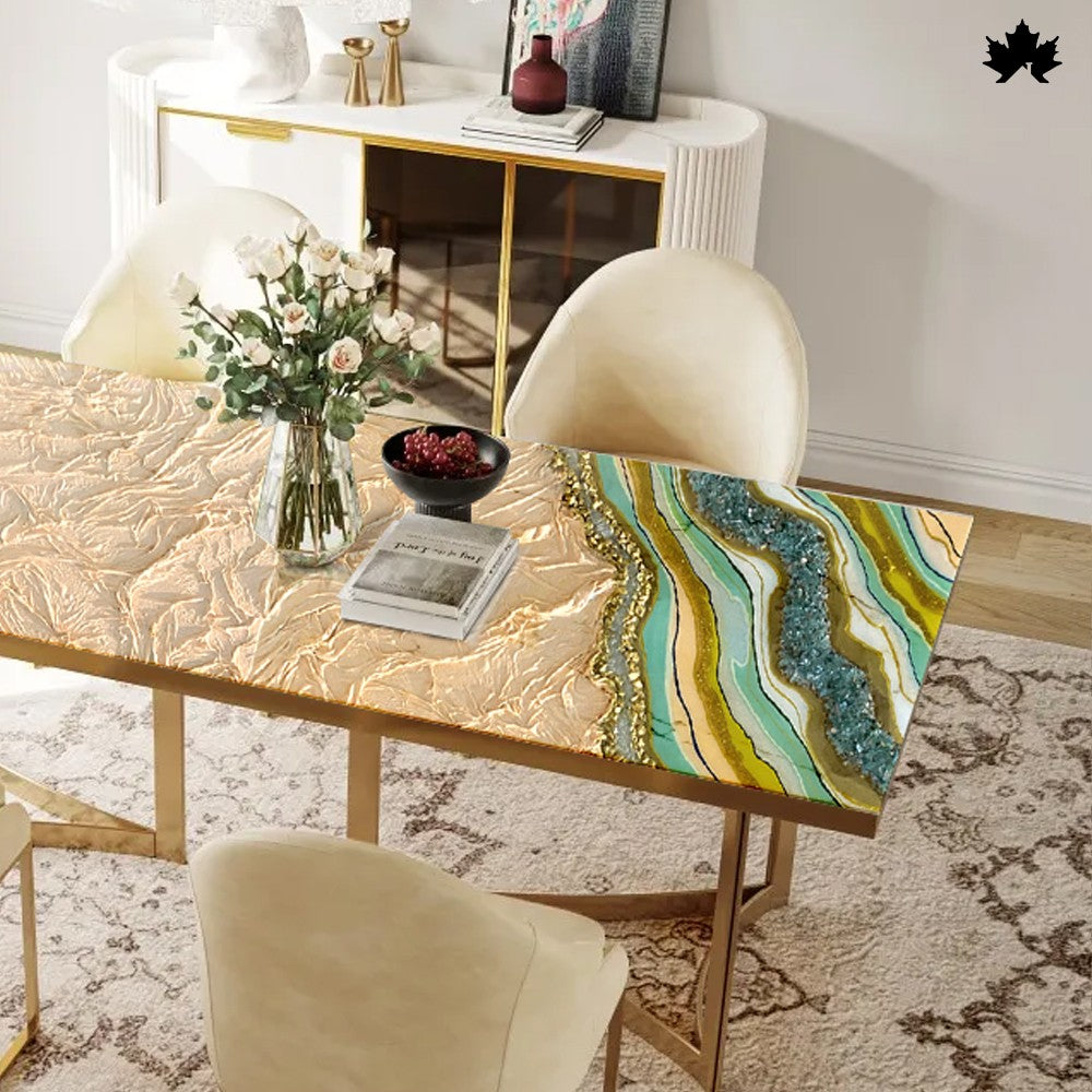 Dining Table 4 Seater – Luxury Geode-Inspired Epoxy & Gold Dining Table | Fankaarlok