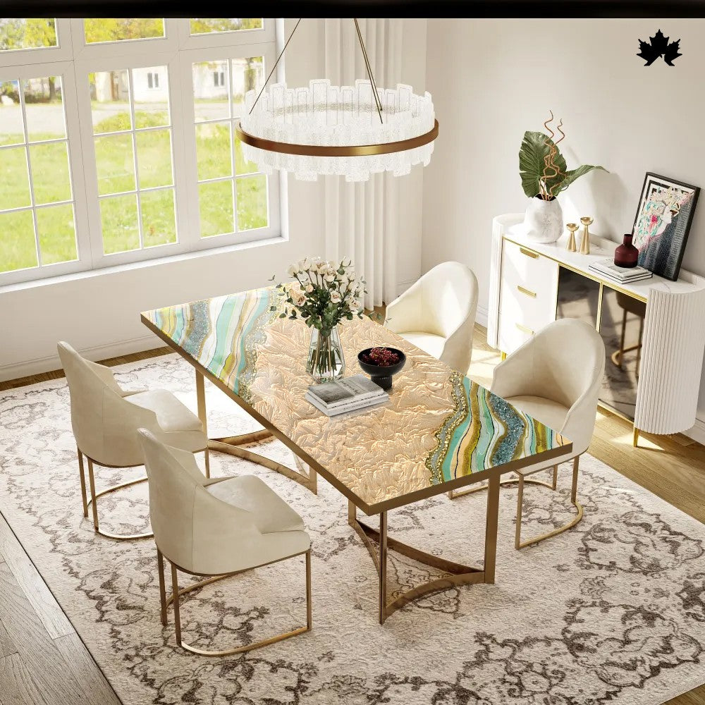 Dining Table 4 Seater – Luxury Geode-Inspired Epoxy & Gold Dining Table | Fankaarlok