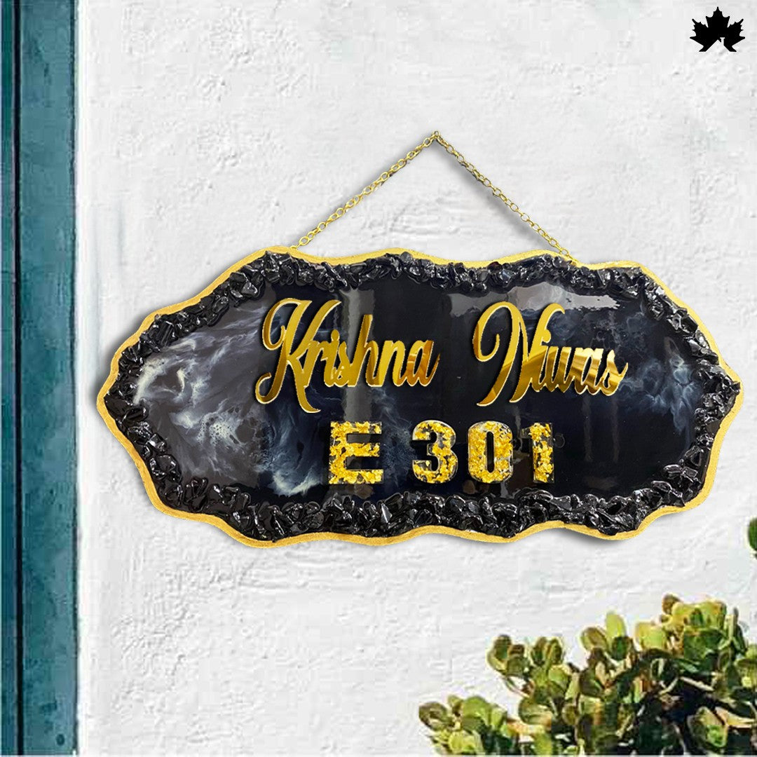 Classy House Front Name Plate | Elegant Black & Gold Door Nameboard