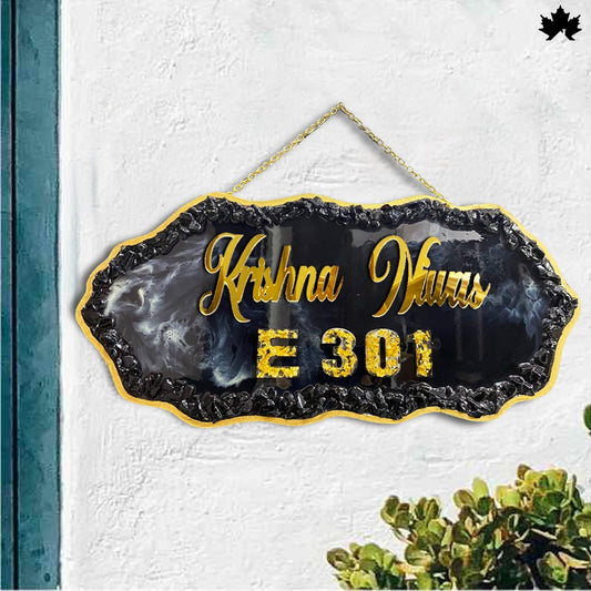 Classy House Front Name Plate | Elegant Black & Gold Door Nameboard