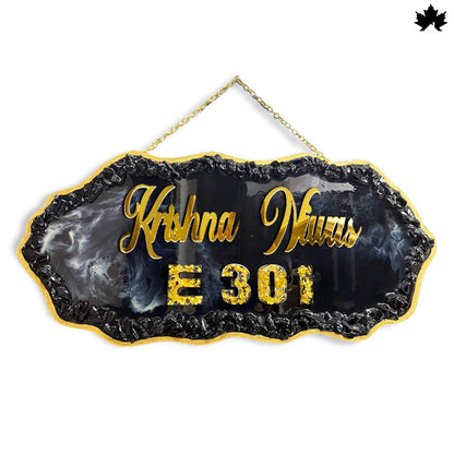 Classy House Front Name Plate | Elegant Black & Gold Door Nameboard