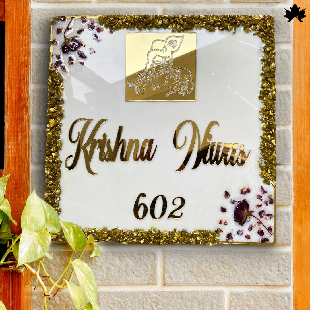 Personalized Wall Nameplate for Flats | Elegant Krishna-Inspired Door Nameplate