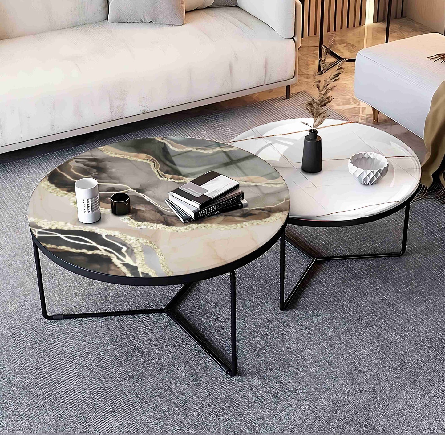Nested Tables for Living Room – Modern Luxury Epoxy & Metal Set | Fankaarlok