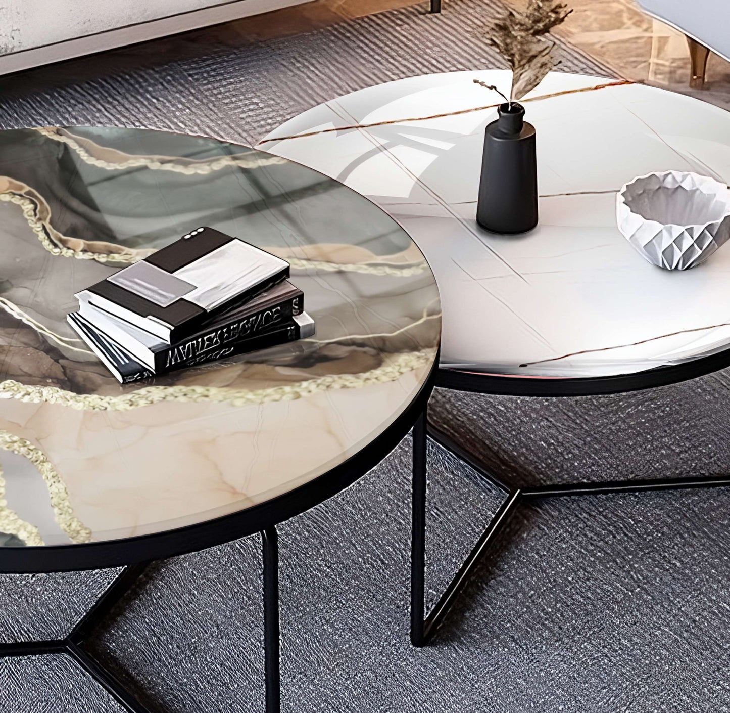 Nested Tables for Living Room – Modern Luxury Epoxy & Metal Set | Fankaarlok