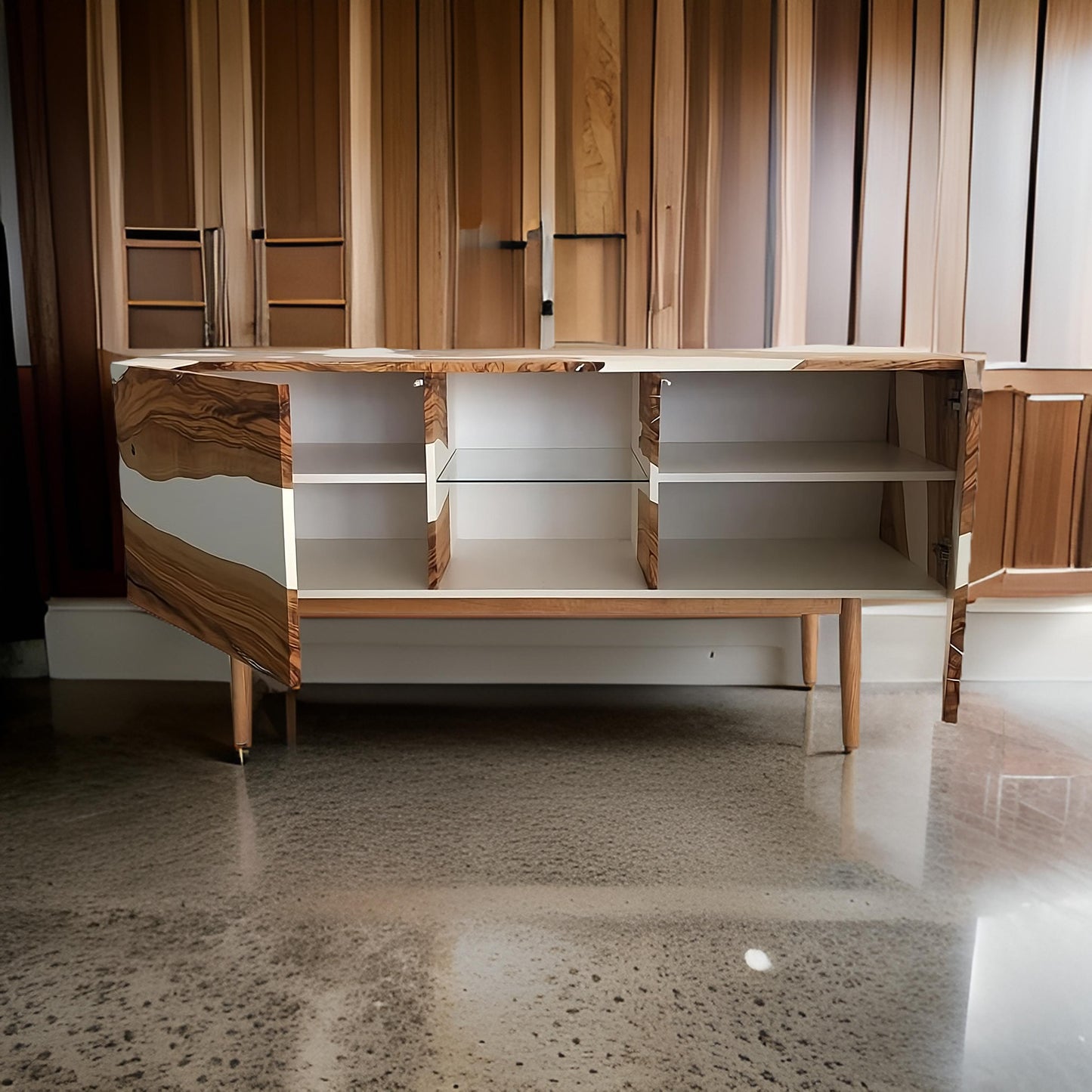 Wooden TV Unit – Modern Resin & Wood Console | Fankaarlok