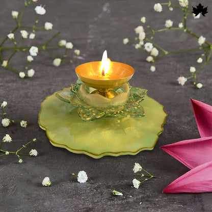 Luxury Diya Set for Gifting | Golden Lotus Base with Brass Diya - Fankaarlok